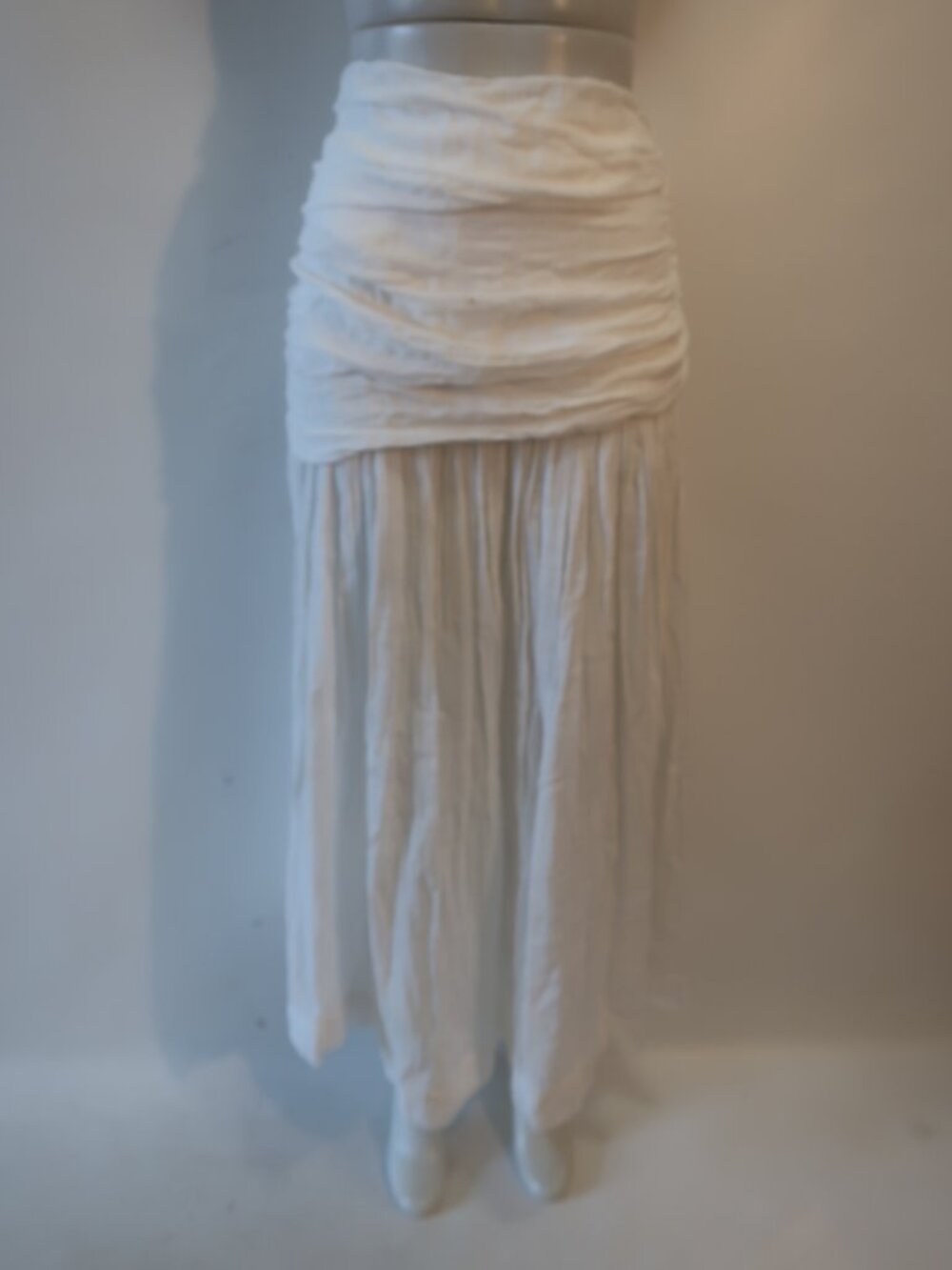 Womens Just Bee Queen White (Item- 167) Ruched Dropped Waist Gauzy Maxi Skirt S